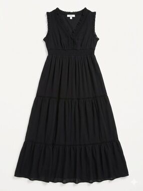 Sleeveless Black V-Neck Maxi Dress with Tiered Skirt